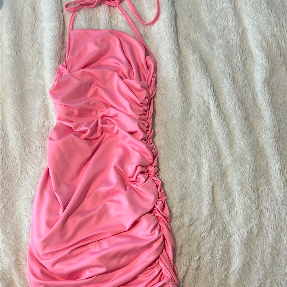 Pink Ruched Halter Dress - Picture 2 of 2